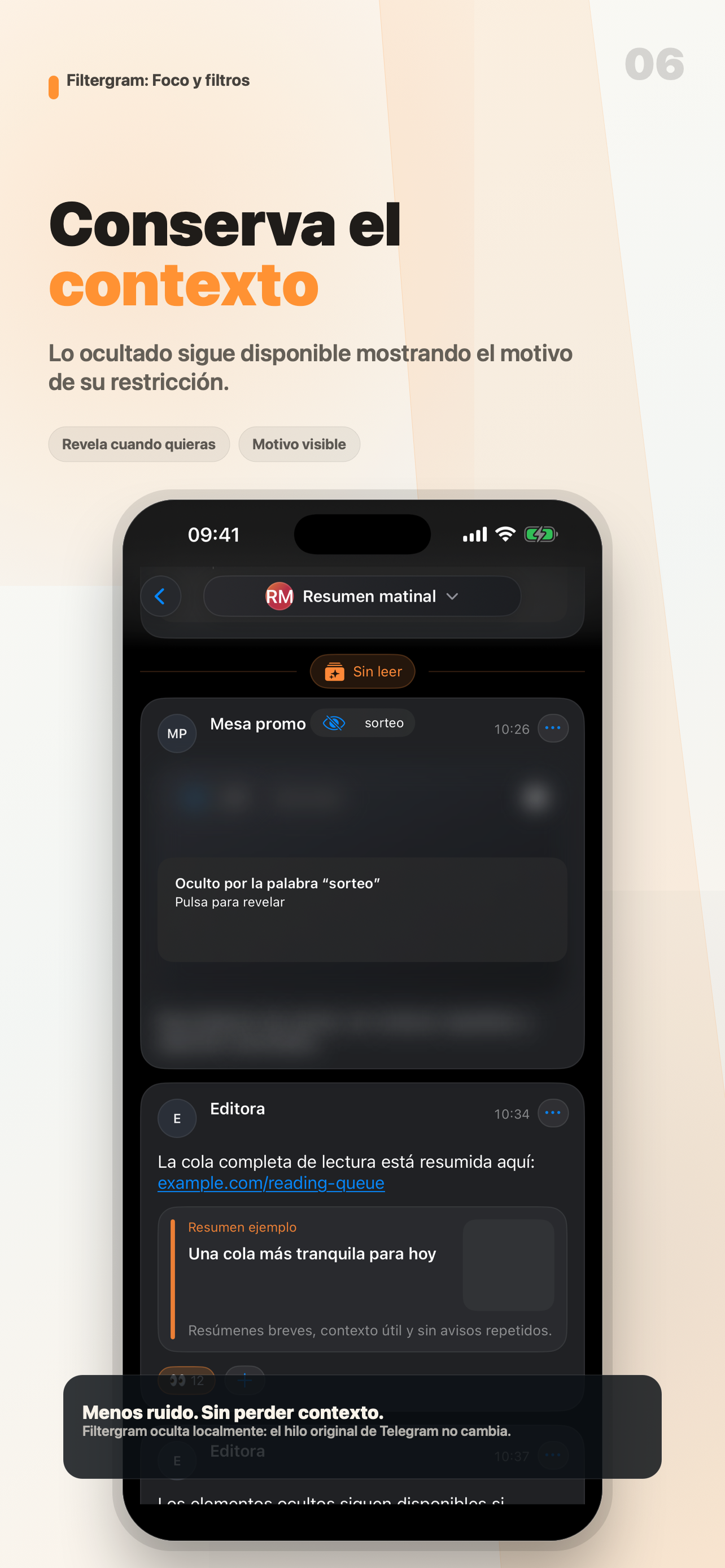 Captura de Filtergram mostrando un mensaje oculto con su motivo de palabra y la opción de mostrarlo
